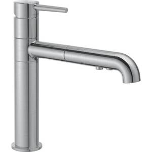 lot 59202 image: Delta Faucet Trinsic Single-Handle Kitchen Sink Faucet with Pull Out Sprayer and Diamond Seal Technology, Arctic Stainless 4159-AR-DST, 12.64 x 2.50 x 9.25 inches - Retail $399.74