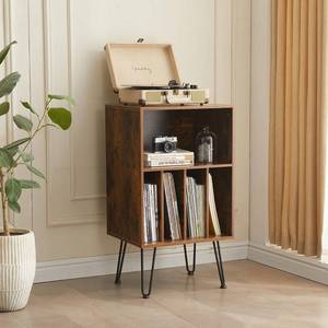 lot 59206 image: Leesingdo Record Player Stand with Vinyl Storage, Vinyl Record Storage Cabinet Holds Up to 150 Albums, End Table for Record Player, Turntable Stand with Record Storage for Living Room, Brown