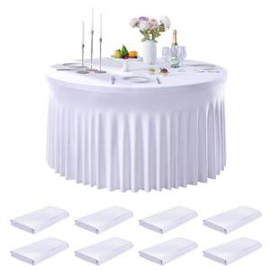 lot 59212 image: Spandex Round Table Cloth for 60in Tables, 120Inch White Round Table Clothes with Skirt, Wrinkle Free and Stretch Table Cover for Wedding Birthday Party Dining Banquet