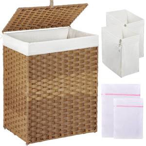 lot 59220 image: GREENSTELL Laundry Hamper with Lid, 90L Clothes Hamper with 2 Removable Liner Bags & 2 Mesh Laundry Bags, Handwoven Synthetic Rattan Laundry Basket for Clothes, Toys in Bathroom, Bedroom Natural