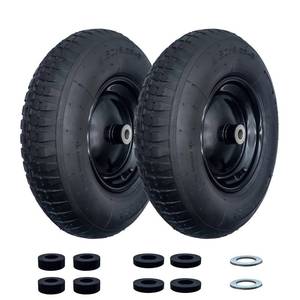 lot 59241 image: DOUBLE BRIDGE 2-Pack 4.804.00-8 Pneumatic Wheelbarrow Wheel and Tires with 3- 6 Center Hub and 34 Bushings for Wheelbarrow and Yard Cart Garden Wagon, Black