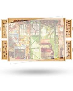 lot 59252 image: ALL4JIG 1000 Piece Rotating Puzzle Board with Drawers and Cover 22x30Portable Wooden Jigsaw Puzzle Table for Adults Portable,Lazy Susan Spinning Puzzle Boards