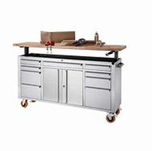 lot 59327 image: Trinity 72x19 Stainless Steel Rolling Workbench Adjustable Top-Retail-$1378.00