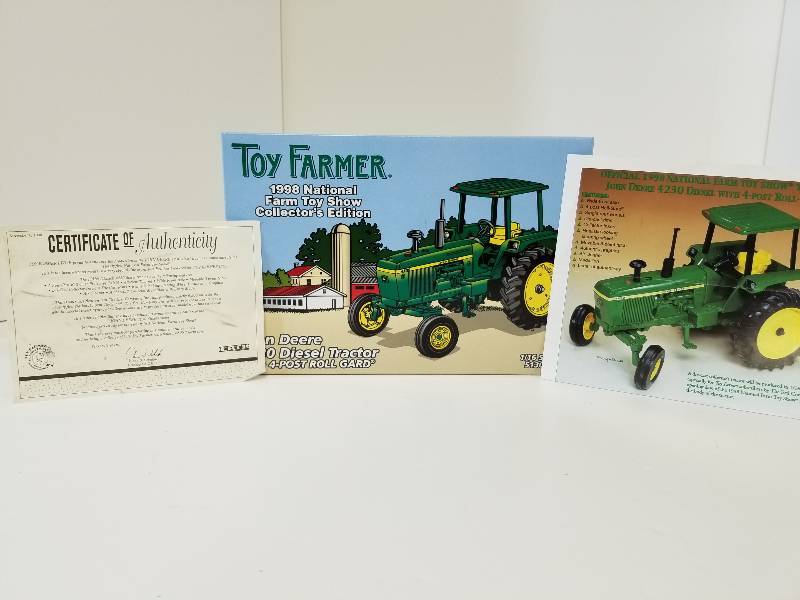 lot 5009 image: Ertl, John Deere 4230 Diesel Tractor w4 post Roll Guard, Toy Farmer 1998 National Toy Show, Collectors Edition, #5130PA,  116 scale, NIB wshipping box