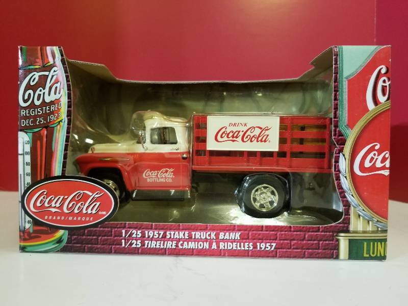 Coca-Cola 1957 Chevy Stake Truck Bank, 1/25 scale, #27257, NIB