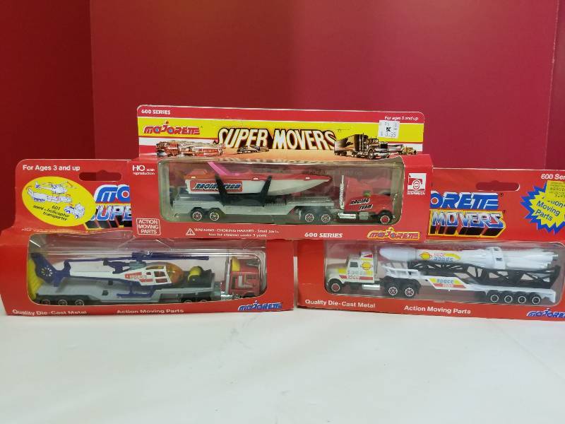 lot 5144 image: Majorete 3 items, Space 3000, Racing Team BoatPolice Helecopter semis HO Scale, NIB
