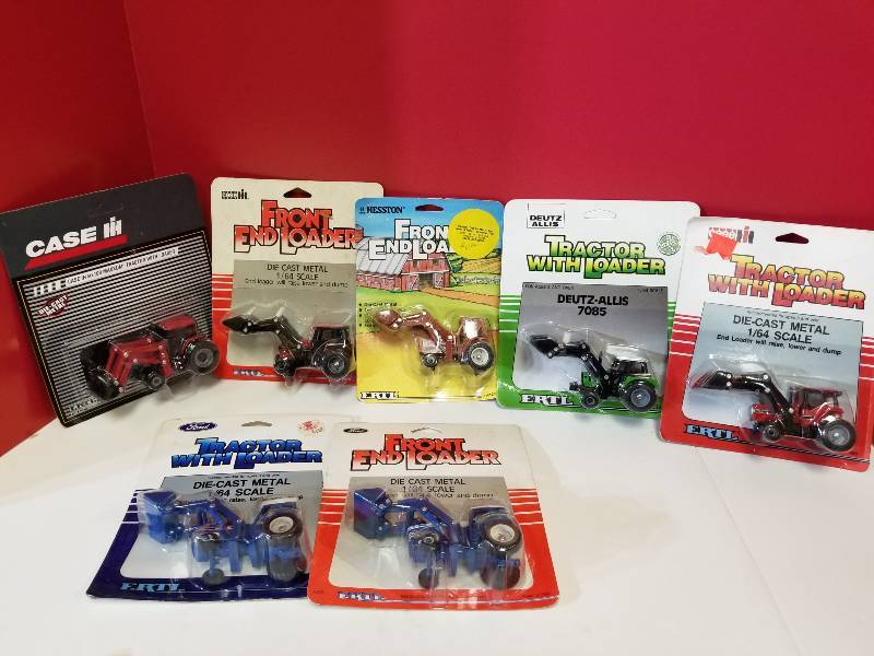 lot 5154 image: ERTL, 1 lot 7 End Loader Tractors, 164 scale, # 2233, 7213, 897, 4270, 460,  212, 1706, NIB