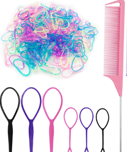 lot 1957 image: Neon Rubber Bands Hair Set with Tools