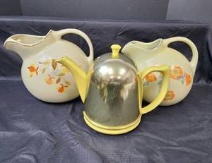 lot 110 image: (2) Hall Pitchers and (1) Hall Teapot (see pics for damage)