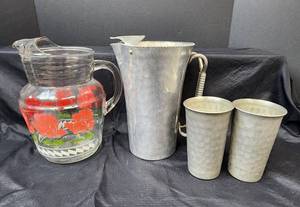 lot 131 image: Keystone Ware Aluminum Pitcher, (2) Goblets, and Glass Pitcher