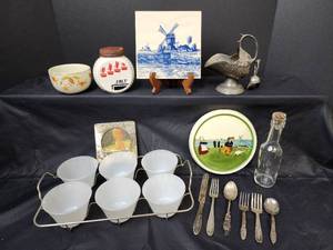 lot 152 image: Vintage Custard Cups in Tray, Silver Decor, and More
