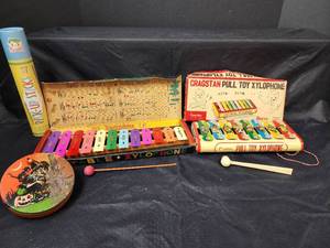 lot 154 image: (2) Vintage Toy Xylophones and Noise Maker