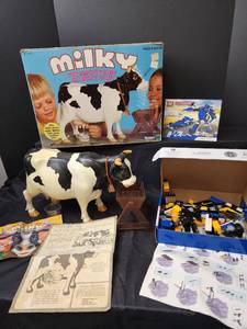 lot 159 image: Vintage Milky - The Marvelous Milking Cow Game and Cool Builders Superheroes Superior Lego-Like Toys