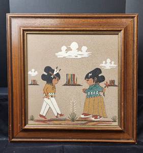 lot 187 image: Handmade Navajo Sand Art Painting - Signed - 21x21