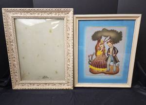 lot 190 image: Vintage Picture Frame with Convex Glass 15x19 and Vintage Picture 15x18