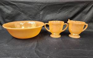lot 218 image: (3pc) Fireking Peach Lusterware