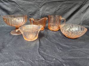 lot 224 image: Pink Depression Glassware