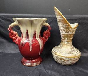 lot 239 image: Vintage Germany Ceramic Drip Glazed Vase (numbered), Vintage Mid-Century Royal Haeger Gold Tweed Ceramic Vase 413