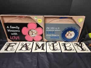lot 243 image: New Ceramic FAMILY Monogram Squares and (2) NIB Family Picture Frames