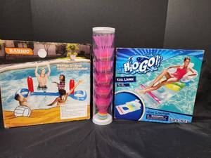 lot 260 image: (2) NIB H2OGO Kool Lounge, NIB Inflatable Pool Volleyball Set, and New Birdies