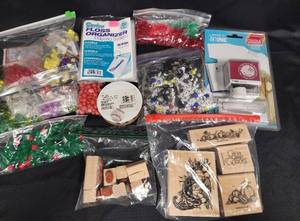 lot 281 image: New Embroidery Floss Organizer Bags, Beads, Ribbon, Stamps, and New Make it Mine Customizable Stamp Kit