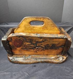 lot 303 image: Handmade High Voltage Burnt Wood Magazine Rack