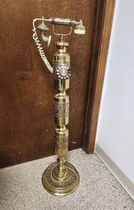 lot 313 image: MCM French Brass Pedestal Rotary Telephone