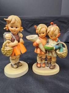 lot 365 image: Goebel Figurines - School Girl W. Germany (no box, see pics for damage) and Going to Grandmas W. Germany (no box)