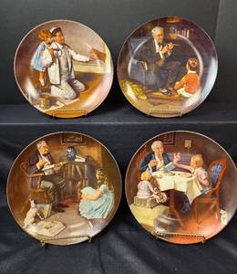 lot 374 image: Norman Rockwell Plates (original box and certificates of authenticity) - The Tycoon 1982 12875D, The Painter 1983 9051C, The Storyteller 1984 13608AB, and The Gourmet 1985 4067N
