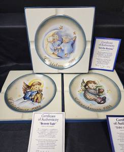 lot 380 image: Schmid Christmas Plates - Tell the Heavens 1986 (original box and certificate of authenticity), A Gift from Heaven 1984 (original box and certificate of authenticity), and Heavenly Light 1985 (original box and certificate of authenticity)