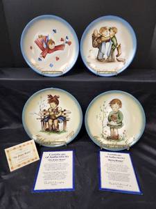 lot 385 image: Schmid Mothers Day Plates - Cherubs Gift 1979 (original box), Mothers Little Helpers 1980 (original box), The Flower Basket 1982 (original box and coa), and Spring Bouquet 1983 (original box and coa)