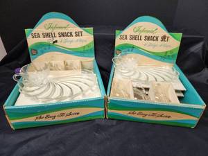 lot 452 image: (2) Hazel Ware Seashell Snack Sets in Original Box (8 serving sets)