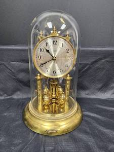 lot 465 image: Vintage Brass Schatz German Anniversary Clock with Glass Dome (unknown working condition)