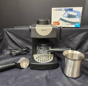 lot 527 image: Krups Espresso Machine and NIB Black & Decker Travel Pro X20 Iron