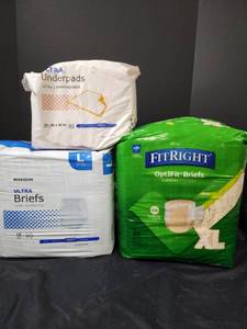 lot 585 image: (2) LXL Incontinent Briefs and (1) Partial Package of Bed Pads