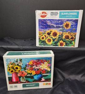 lot 591 image: (2) NIB 1000 Piece Floral Puzzles