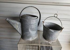 lot 27 image: (2) Galvanized Planters