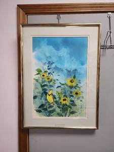 lot 600 image: Sunflower and Meadowlark Watercolor Painting by Ellen Groves from Elyria Ks