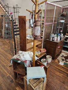 lot 44594 image: Antique Lanterns, Coat Rack And More