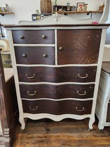 lot 44560 image: Antique 6 Drawer Wood Dresser On Mini Casters