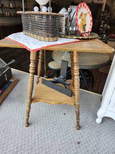 lot 44568 image: Antique Wood Table And Contents