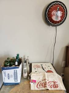 lot 44575 image: Assorted Lot Of Antique Coke Signs And Bottles