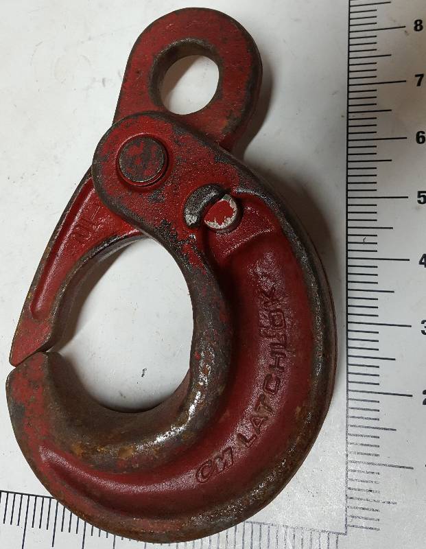 lot 5572 image: The real deal here, not a tyooonnneeeezz copy.  12 CM Latchlok forged steel Eye Hook.