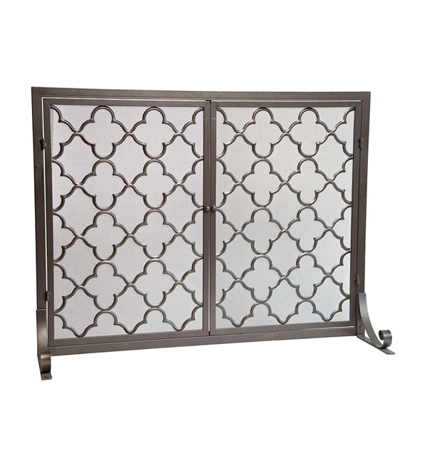 lot 92 image: Plow & Hearth Large Geometric Pewter Screen With Doors