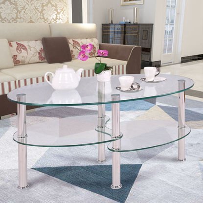 lot 118 image: Costway Tempered Glass Oval Side Coffee Table