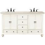 lot 2962 image: Newport 61 in. Vanity in Ivory with Granite Vanity Top in Champagne with White Basin