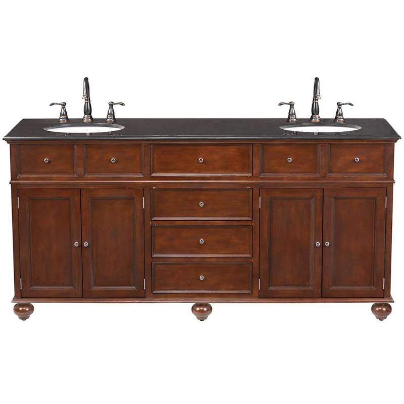 lot 2961 image: Home Decorators Collection Hampton Harbor 72 in. W x 22 in. D Double Bath Vanity in Sequoia with Granite Vanity Top in Black