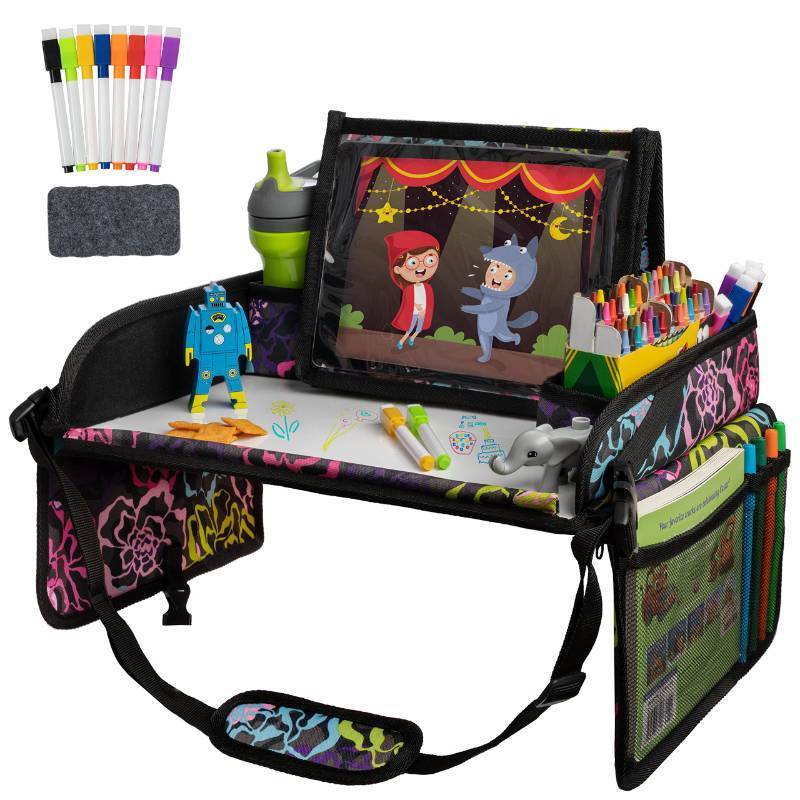 lot 12711 image: Lusso Gear Kids Travel Tray for Toddler & Kids Car Seat, Lap Tray for Airplane, Kids Travel Desk Essential Accessories, Table Tray for Road Trip Activities (Floral) (APPEARS NEW)