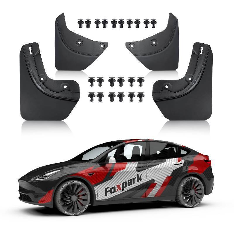 lot 13602 image: Foxpark Tesla Model Y Mud Flaps Custom Fit, Splash Guards All Weather Winter Protection, No Need to Drill, Model Y Accessories 2019-2024