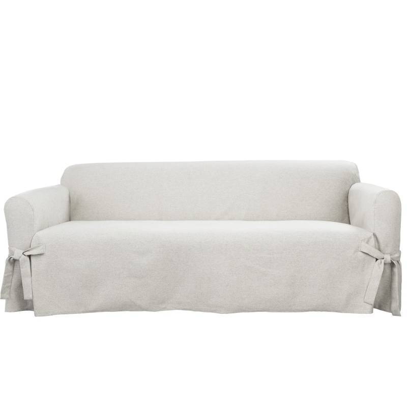 lot 14823 image: SureFit Farmhouse Basketweave Faux Linen Sofa Slipcovers, Couch Cover One Piece Design and Straight Skirt, Removable and Machine Washable Sofa Cover, Oatmeal